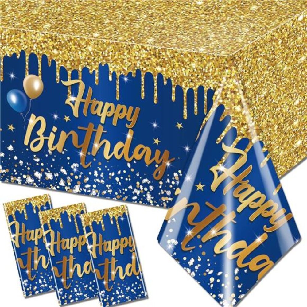 Happy Birthday Tablecloth 3 Pack Navy Blue Gold Party Table Covers for Adults